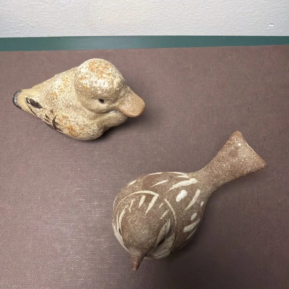 Vintage Stoneware Schmid Brothers Pottery Bird & Duck Figurine Pair Cottagecore